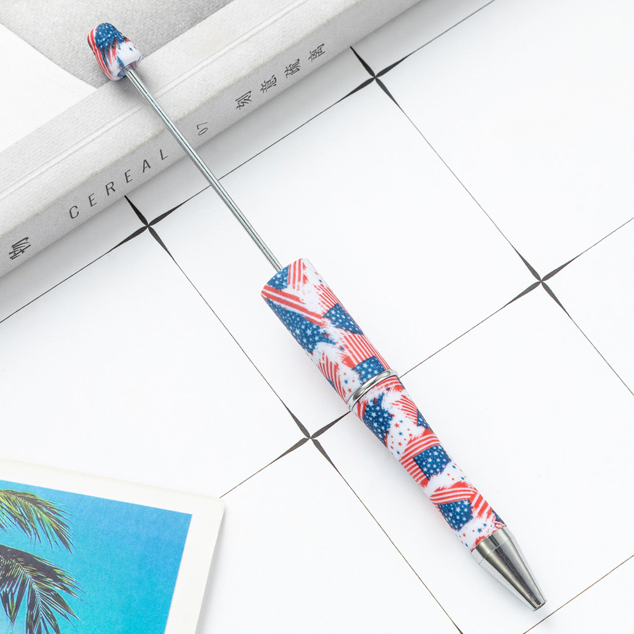 Wholesale Beadable Pens Independence Day Flag Print Plastic Pen DIY for Beaded